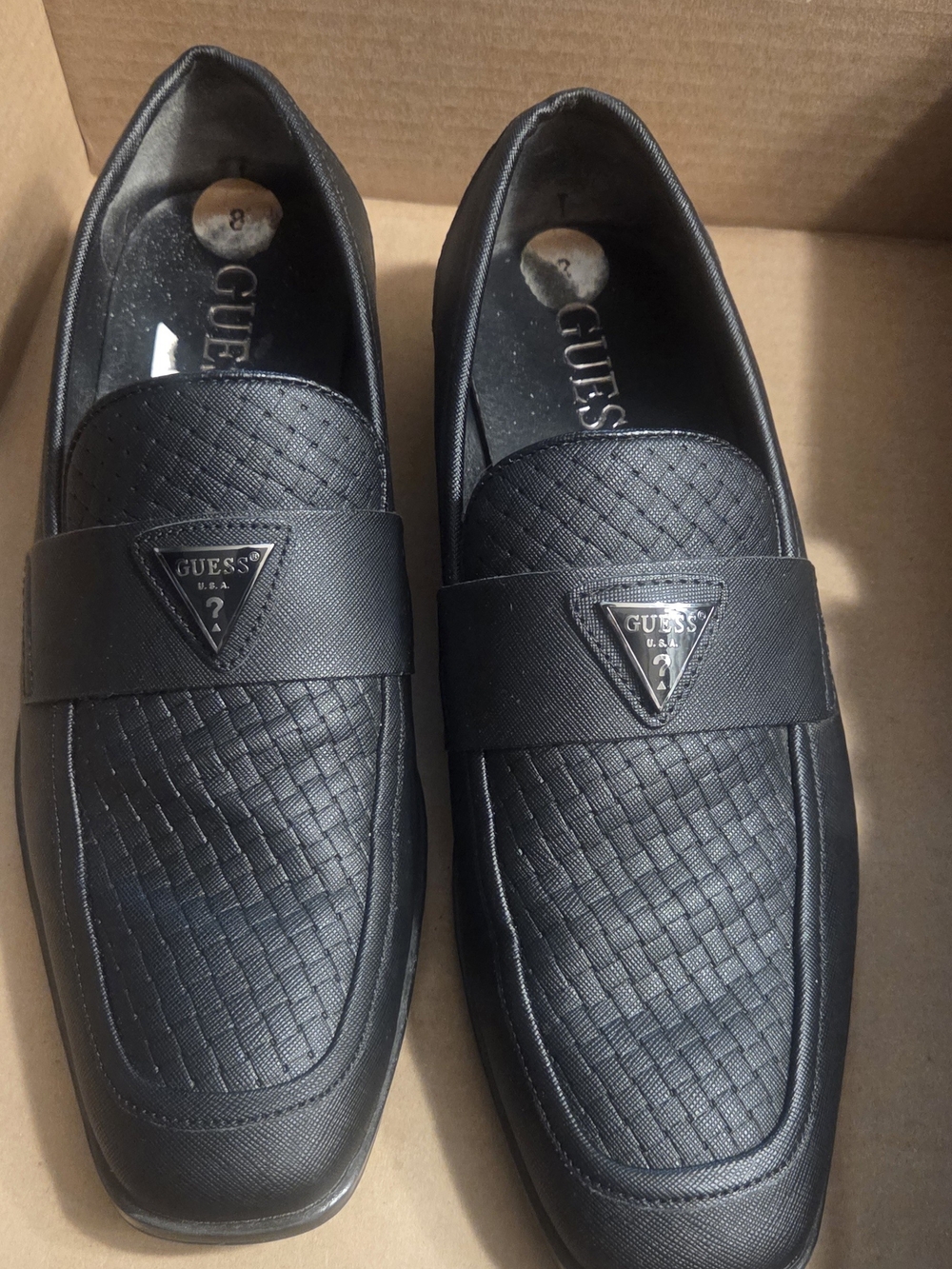GUESS Black Quilted Slip-On Loafers with Triangle Logo